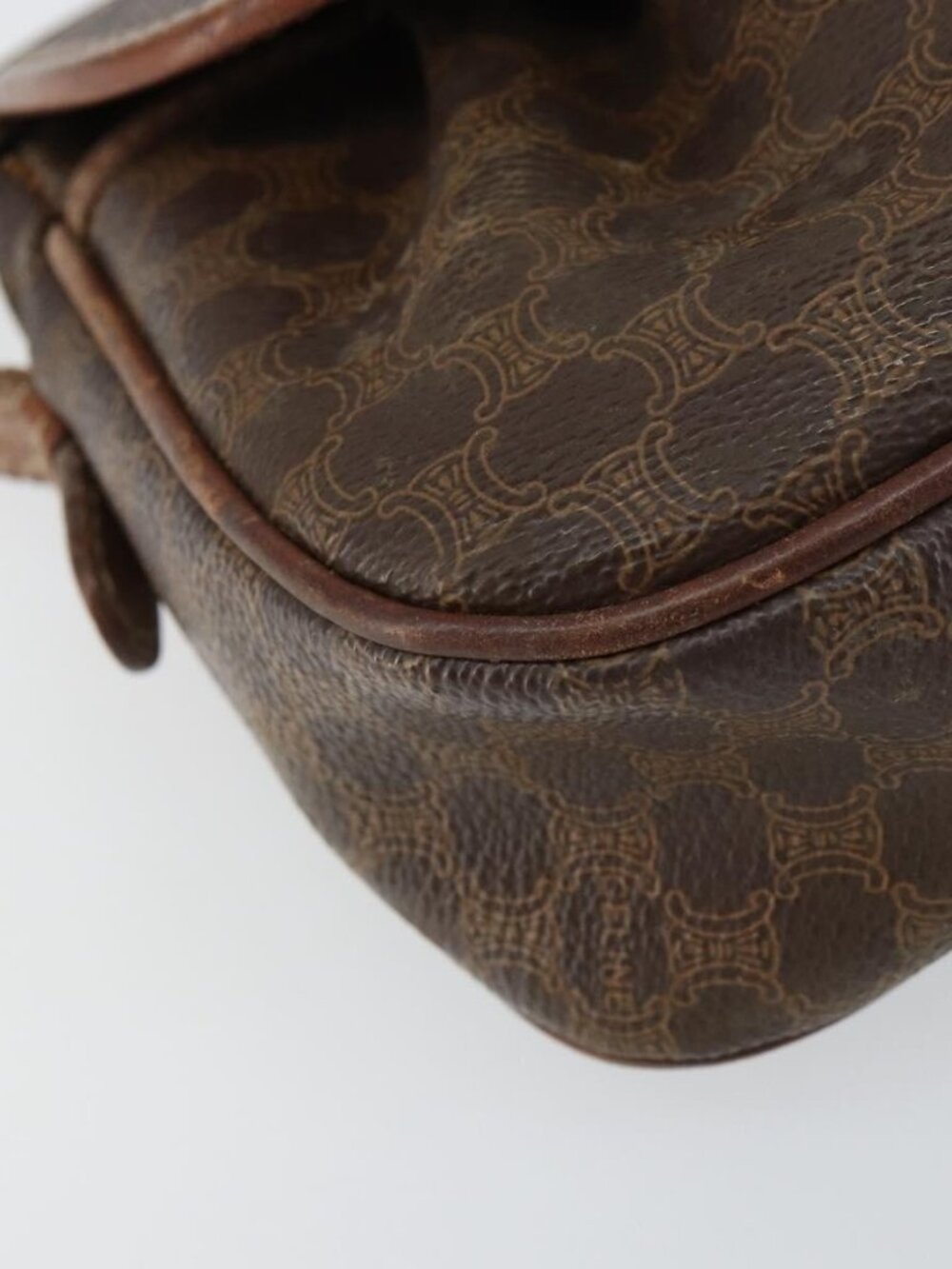 Authentic CELINE Macadam Canvas Shoulder Bag PVC Leather Brown Gold - Picture 7 of 16
